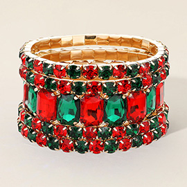 5PCS - Emerald Cut Round Stone Stretch Evening Bracelets