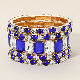 5PCS - Emerald Cut Round Stone Stretch Evening Bracelets