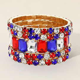 5PCS - Emerald Cut Round Stone Stretch Evening Bracelets