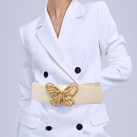 Metal Cut Out Butterfly Buckle Accented Elastic Belt