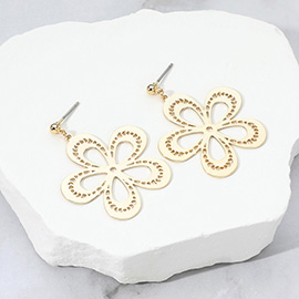 Textured Metal Cut Out Flower Dangle Earrings