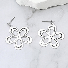Textured Metal Cut Out Flower Dangle Earrings
