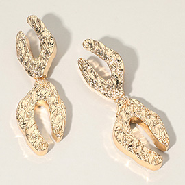 Oversized Textured Abstract Metal Link Dangle Earrings 