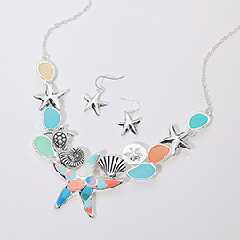 Sea Glass Starfish Metal Seashell Sand Dollar Sea Turtle Embellished Necklace