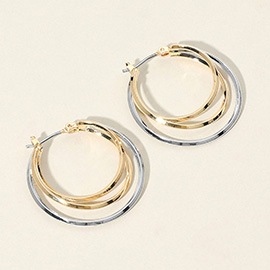 Two Tone Double Hoop Pin Catch Earrings
