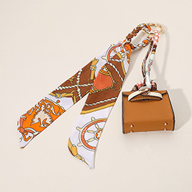 Faux Leather Elegant and Stylish Mini Purse / Bag Charm with Abstract Pattern Petit Scarf