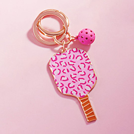 Enamel Leopard Pattern Pickleball Paddle Keychain / Bag Charm