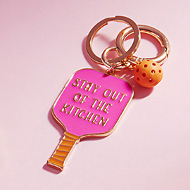STAY OUT OF THE KITCHEN Message Enamel Pickleball Paddle Keychain / Bag Charm