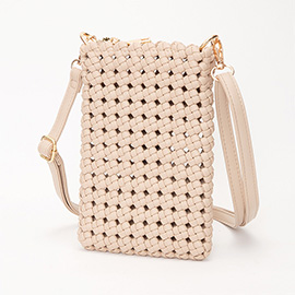 Faux Leather Woven Small Crossbody Bag