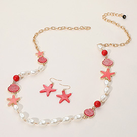 Resin Seashell Starfish Pearl Link Long Necklace