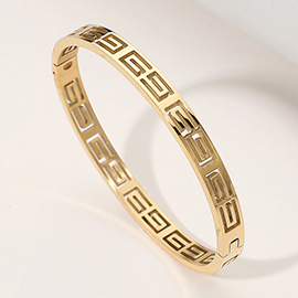 Stainless Steel Geometric Cut Out Hinged Bangle Bracelet