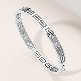 Stainless Steel Geometric Cut Out Hinged Bangle Bracelet