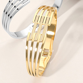 Stainless Steel Geometric Cut Out Hinged Bangle Bracelet