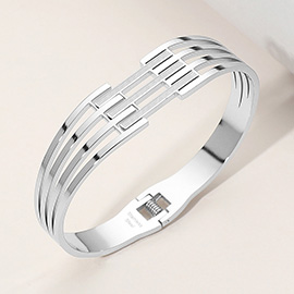 Stainless Steel Geometric Cut Out Hinged Bangle Bracelet