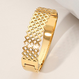 Stainless Steel Cut Out Lattice Hinged Bangle Bracelet