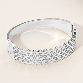 Stainless Steel Cut Out Lattice Hinged Bangle Bracelet