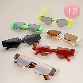 12Pairs - Bold Color Block Cut Out Temple Sunglasses