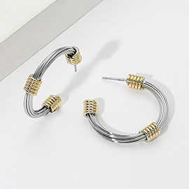 14K Gold Plated Two Tone Coil Hoop Earrings
