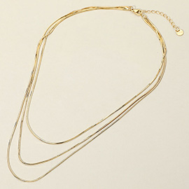 SECRET BOX_Stainless Steel Herringbone Chain Triple Layered Necklace