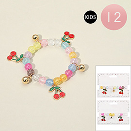 12PCS - Kids Cherry Metal Ball Charm Beaded Stretch Bracelets