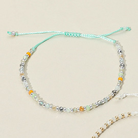 Faceted Seed Beaded Cinch Pull Tie Bracelet