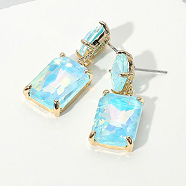 Square Rectangle Glass Stone Link Drop Dangle Earrings