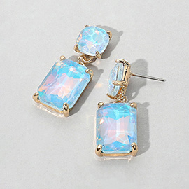 Square Rectangle Glass Stone Link Drop Dangle Earrings