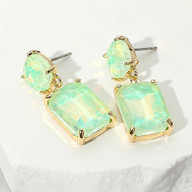 Square Rectangle Glass Stone Link Drop Dangle Earrings