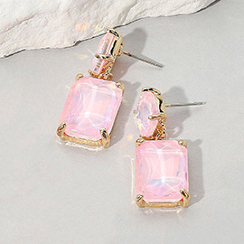 Square Rectangle Glass Stone Link Drop Dangle Earrings