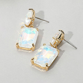 Square Rectangle Glass Stone Link Drop Dangle Earrings