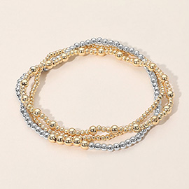 SECET BOX_3PCS Metal Bubble Beaded Stretch Multi Layered Bracelets