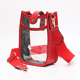 Solid Faux Leather Transparent Crossbody Bag