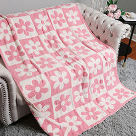 Checkered Flower Patterned Reversible Throw Blanket