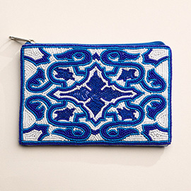 Intricate Geometric Pattern Sequin Seed Beaded Mini Pouch Bag