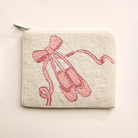 Ballet Slipper Bow Seed Beaded Mini Pouch Bag