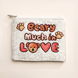 BEART MUCH IN LOVE Message Sequin Seed Beaded Mini Pouch Bag