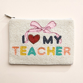 I LOVE MY TEACHER Message Seed Beaded Mini Pouch Bag