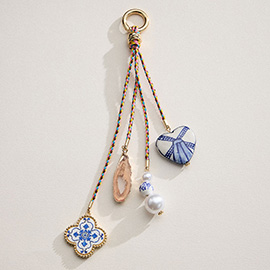 Ceramic Flower Heart Pearl Charm Keychain / Bag Charm