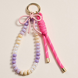 Bow Accent Beaded Charm Rope Keychain / Bag Charm