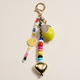 Lemon Charm Accented Beaded Drop Keychain / Bag Charm