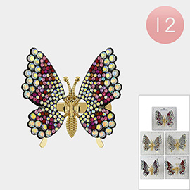 12PCS - Rhinestone Embellished Butterfly Alligator Snap Hair Clips