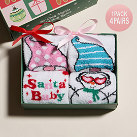 4Pairs - Cute Gnome Santa Baby Message Snowman Christmas Bundle Gift Socks Set