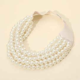 Pearl Beaded Multi Layered Faux Leather Magnetic Necklace