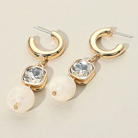 Square Crystal Bezel Natural Stone Drop Link Dangle Earrings
