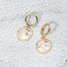 Mother of Pearl Inlay Wave Charm Dangle Earrings