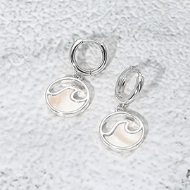 Mother of Pearl Inlay Wave Charm Dangle Earrings
