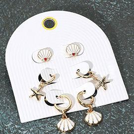 3Paris - Enamel Shell Stud Starfish Dangle Earring Set