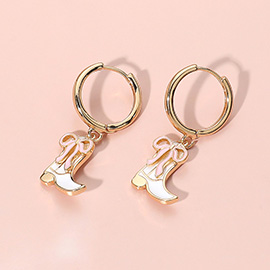 Enamel Western Bow Boot Dangle Huggie Earrings