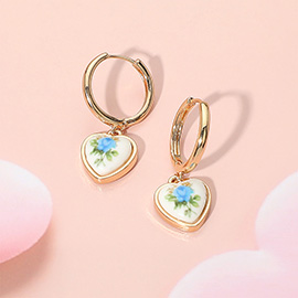 Floral Heart Ceramic Charm Dangle Bow Earrings