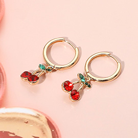 Cherry Gem Charm Dangle Huggie Earrings